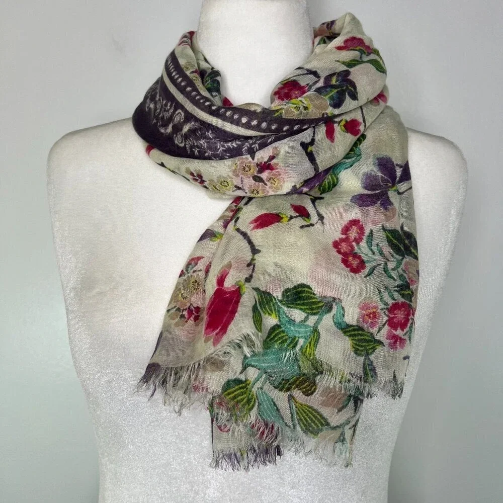M & S Scarf Wrap Women's Floral Vines Lightweight Sheer Rectangle Coverup Beachy